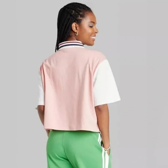 WOMEN'S Short Sleeve Rugby Stripe Collared Top - Wild Fable - Picture 2 of 7